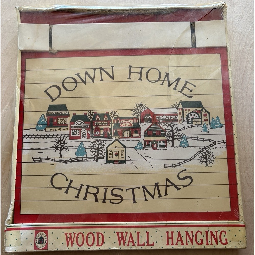 Vtg Target Down Home Christmas Wooden Wall Plaque New Snowy Village Taiwan - Picture 2 of 4